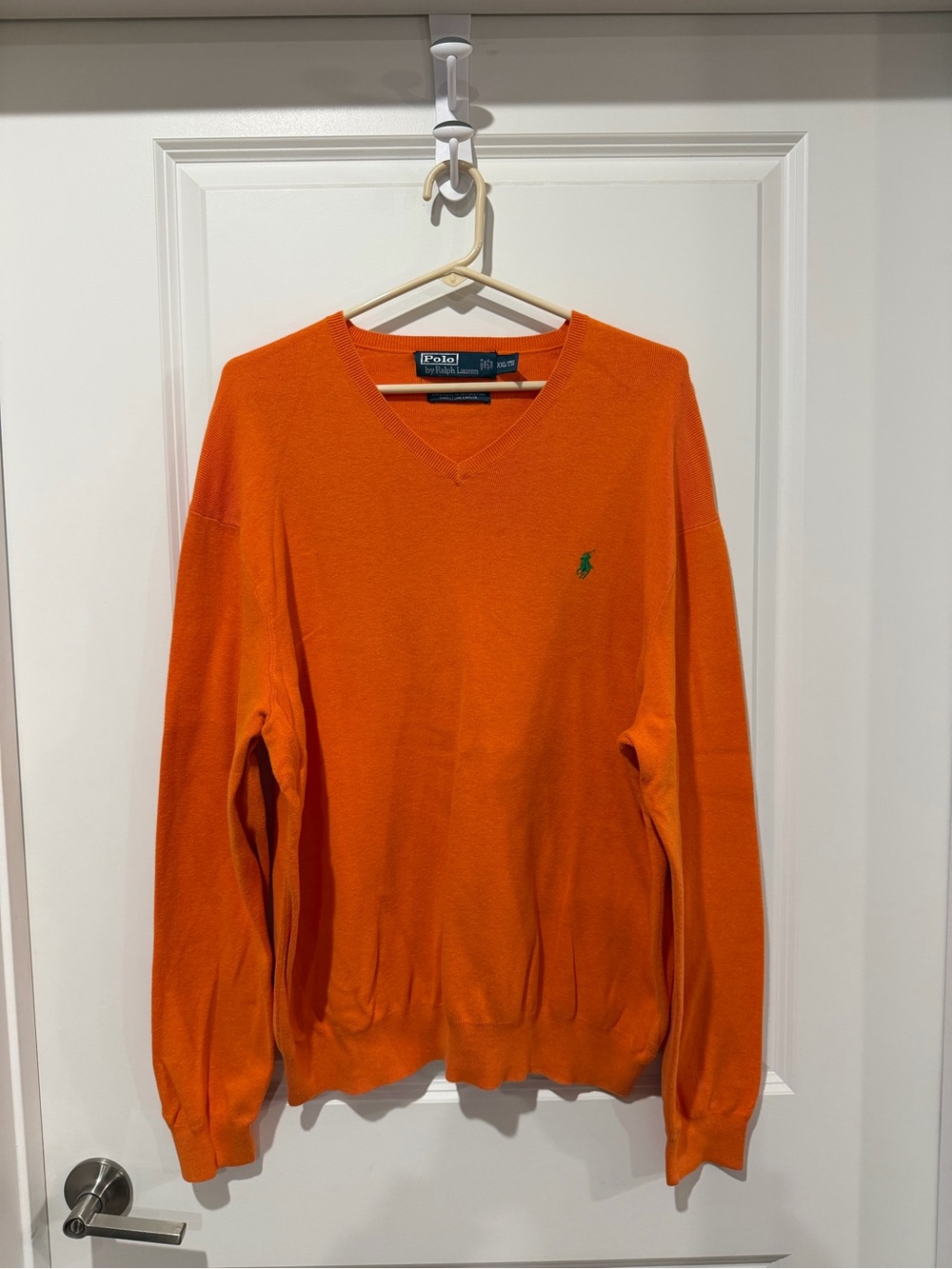 Polo by Ralph Lauren Orange V-Neck Sweater with Green Pony